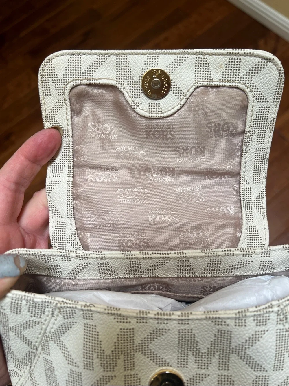 Michael Kors Cream/Tan MK Monogram Crossbody Bag